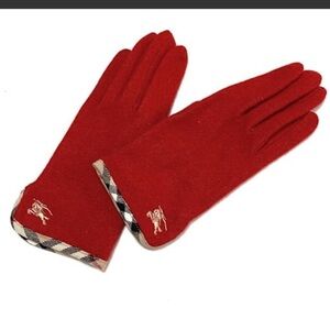 Burberry Wool Women’s Gloves Nova Check Logo Embroidery Red O/SFM